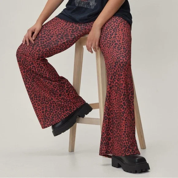 Nasty Gal Pants Jumpsuits Nwt Leopard Print Kick Flare Pants